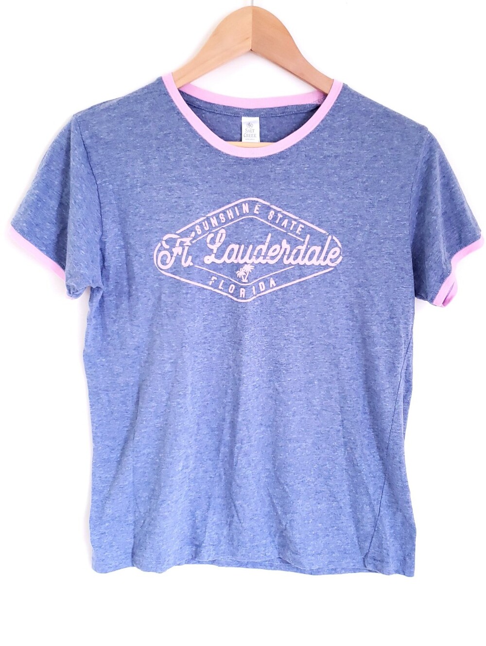 Ft. Lauderdale Graphic Ringer Tee - Blue with Pink Trim
